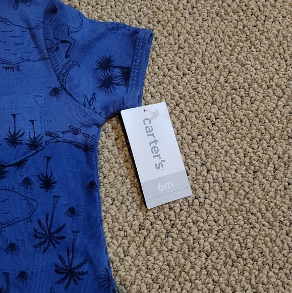 Carters 6 month short sleeves shirts snap up boys bodysuit blue black - Picture 2 of 2